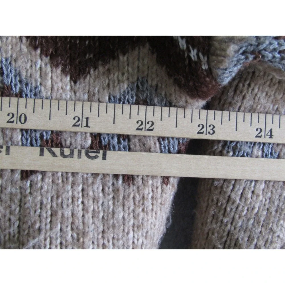 Lucky Brand Womens M Brown Tan Fair Isle Shawl Collar Belted Cardigan Sweater - Picture 5 of 9